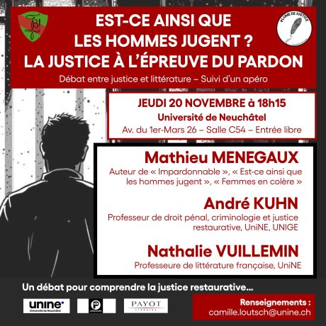 photo associée à l'événement Est-ce ainsi que les hommes jugent? La justice à l’épreuve du pardon